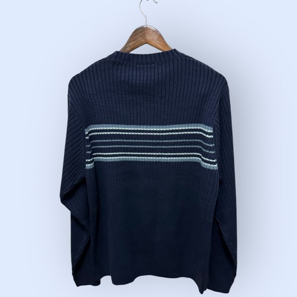 094 Ferruche | $40 NWT Men Navy Striped Ribbed Sweater (Size M) - Picture 3 of 9